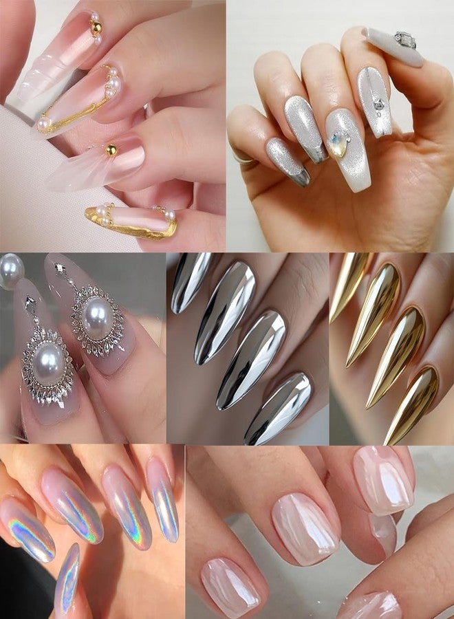 KACHIMOO Chrome Nail Powder Kit with Flatback Pearl Nail Charms,Silver Chrome Nail Art Glitters Gold Chrome Nail Powder for Nail Art Design - Image 4
